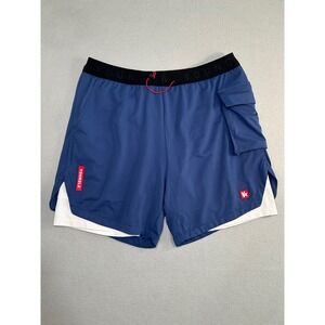 YoungLA 2-in-1 Training Shorts Mens Large Blue Pocket Gym Athletic Compression